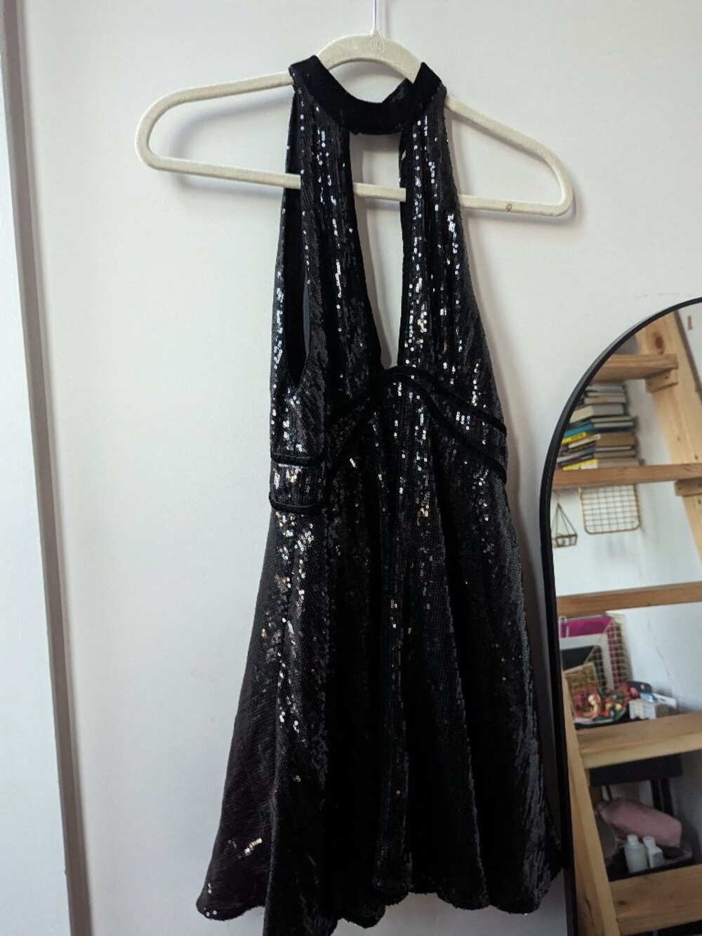 Free People Sequin and Velvet Black Halter Dress | Size 4 Burning Man